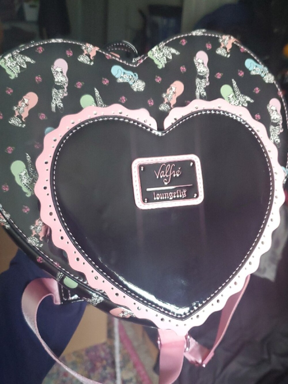 Loungefly Black Heart Pin Up Girl Backpack with Front Pocket